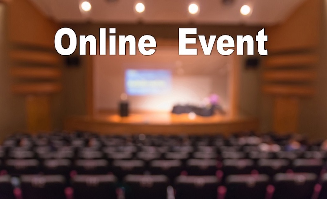 'Online Event' written above conference seating area